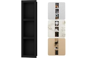 BWE Black Shower Niche Insert Tile Ready 16" X 50" Rectangle for Shower Wall Prefabricated Waterproof Three Shelves Recessed 