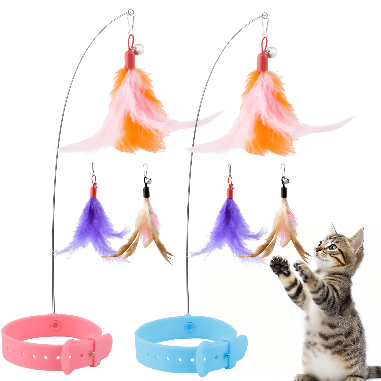Photo 1 of KALAMANDA Cat Collar Toy, Cat Feather Neck Collar Toy with 6 Replacement Refills, Interactive Self Playing Toys with Bell for Indoor Kittens Small Animals