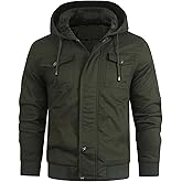 HOOD CREW Men’s Casual Winter Jackets Thick Cotton Warm Fleece Lined Coats Multi Pockets Cargo Work Jacket with Hood