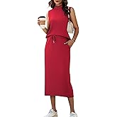 Casly Lamiit Women's 2 Piece Set Summer Casual Sleeveless Mock Neck Top Midi Skirts Lounge Travel Outfit