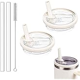 Tianhengyi 30 OZ Tumbler Lid Replacement Compatible with Stanley Quencher, 2 Pack Spill Proof Flip Straw Lids, Leakproof Top Cover Compatible for Stanley Cup Accessories, Cream 2pcs