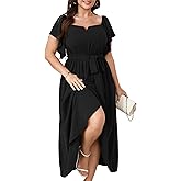 SHESTARR Women's Plus Size Maxi Dress Short Sleeve Square Neck Flowy A Line Wedding Guest Cocktail Long Dress