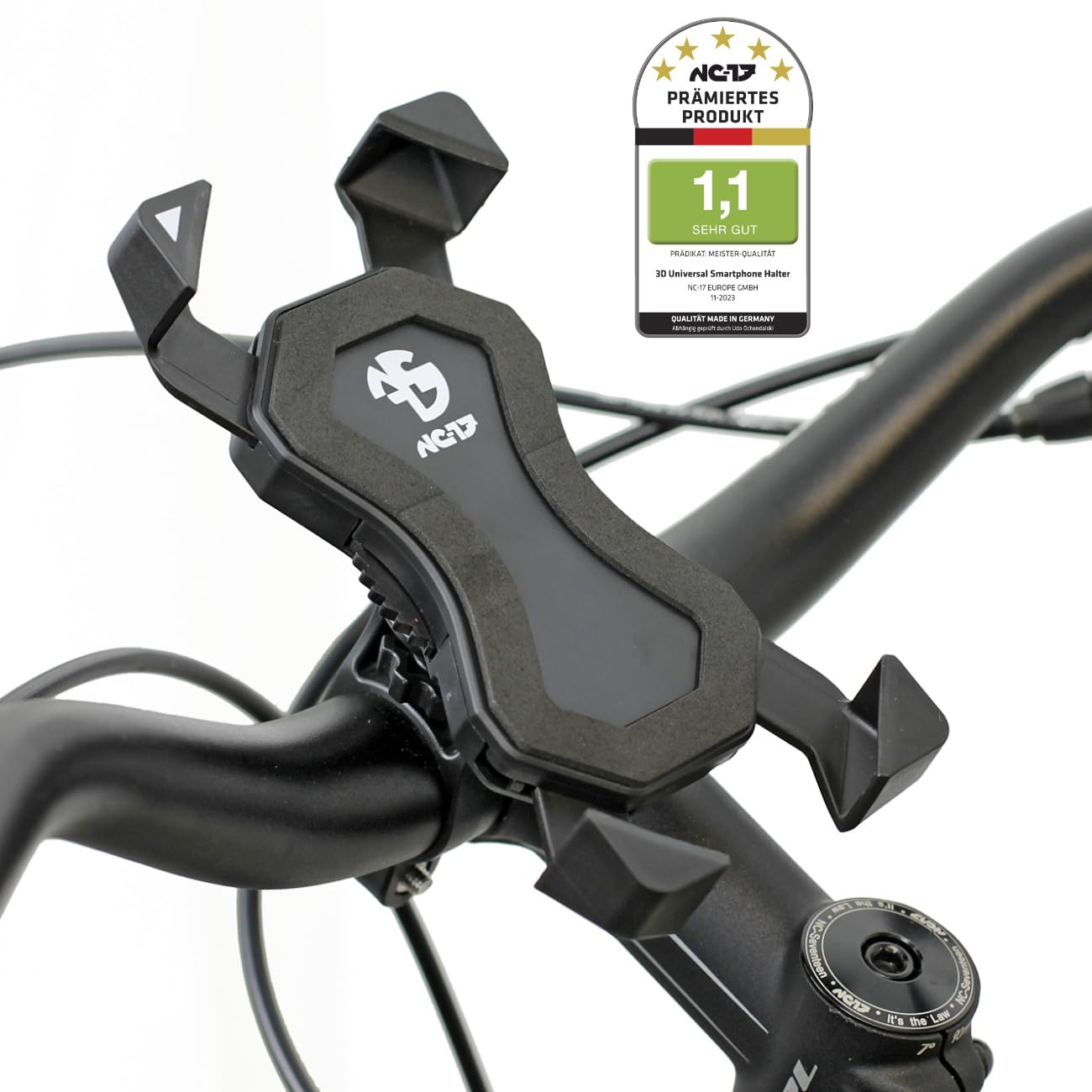 NC-17 Connect 3D Universal Holder # 1 / Smartphone and Mobile Phone Holder for Bikes / Motorcycle / Mobile Phone Holder for iPhone, Galaxy / Holder for GPS / Headsetcaps or Handlebar Mount / Black