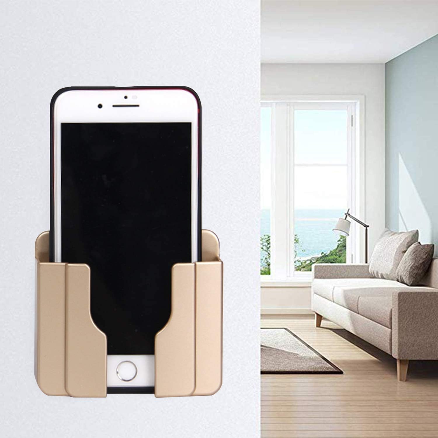 Phone Holder Bedside Shelf Organizer for Bed, Dorm Room Wall Stick on Adhesive Floating Shelves