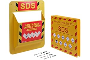 OSHAWORK Yellow Safety Inc MSDS SDS Binder and Wall Station - Heavy Duty 3 Inch, 3 Ring Safety Data Sheet Holder, Includes Mounting Hardware