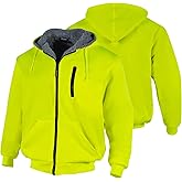 FONIRRA Hi Vis Hoodie for Men Sherpa Fleece Lined Work Sweaters High Visibility Safety Construction Jacket with Zipper