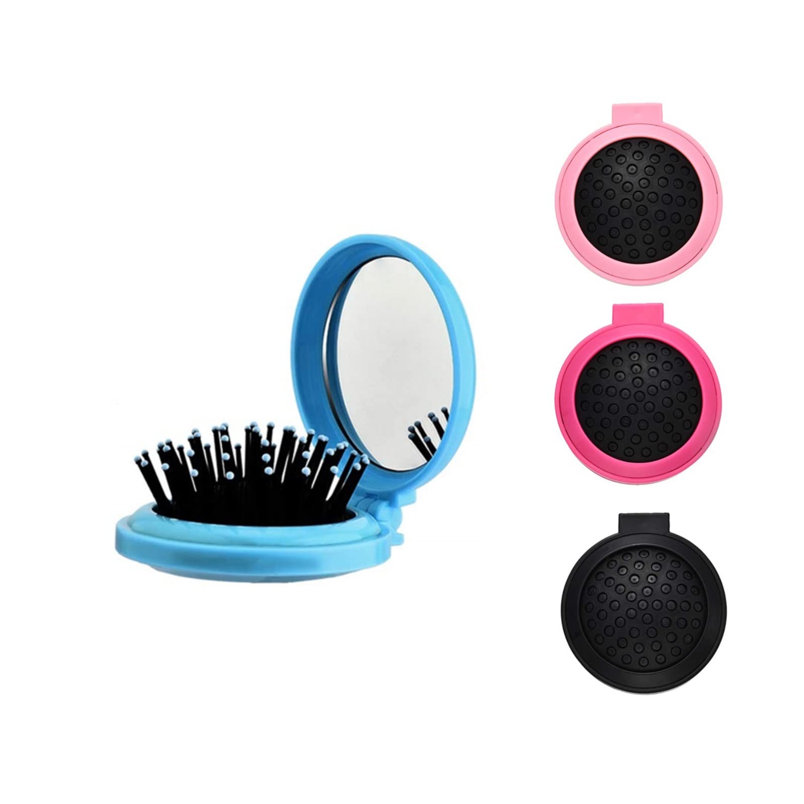 4 Pcs Round Travel Hair Brush with Mirror Lovely Hair Comb Folding Pocket Hairbrush for Travel Women and Girls