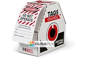 INCOM Manufacturing Lockout Tags-on-a-Roll, 6.25 Inch X 3 Inch X 10 Mil, Danger Do Not Operate, All-Weather DuraPly™ Stock, Waterproof and Tear-Resistant, Red/Black on White, 100 Pack, RT6025C