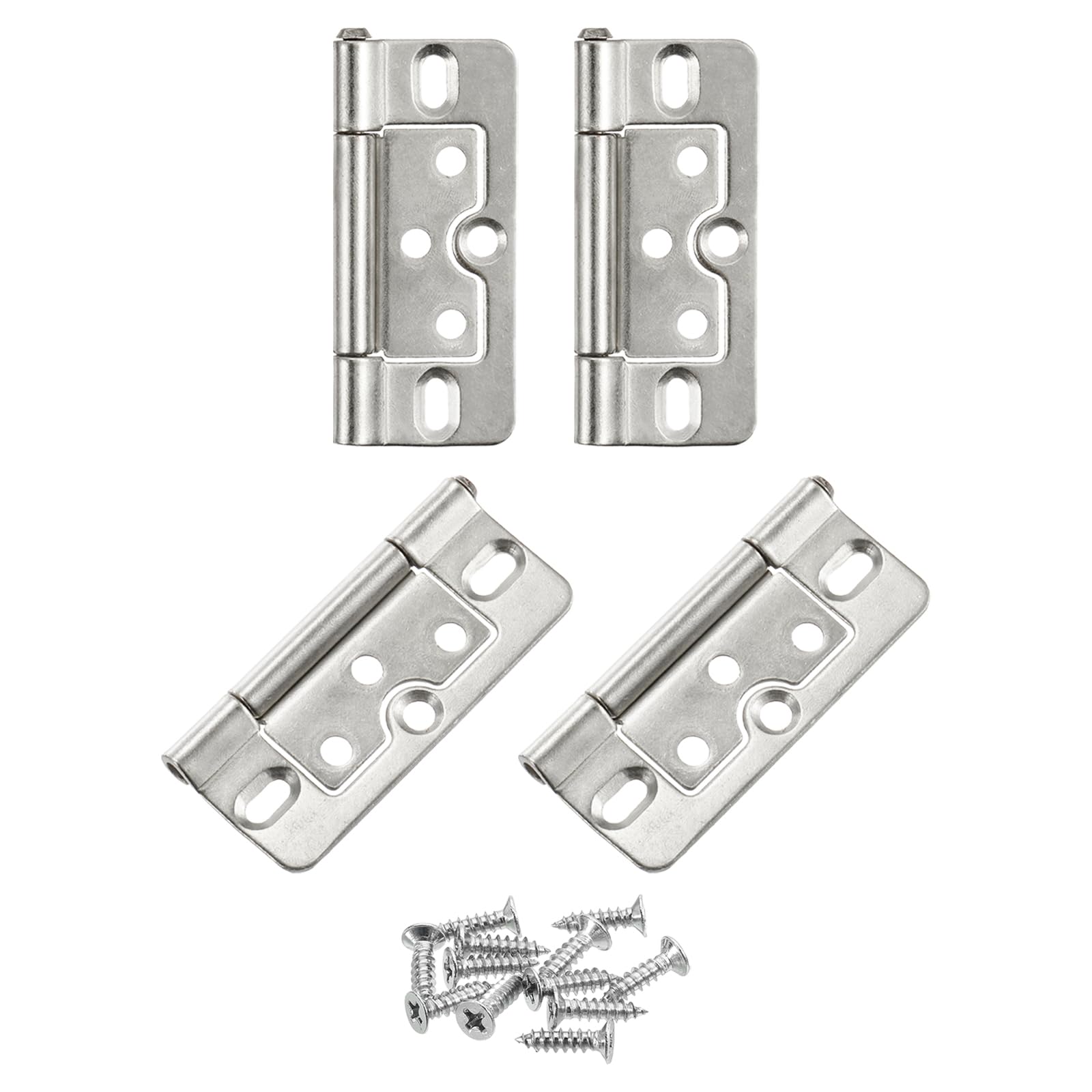 Photo 1 of uxcell 4Pcs 3x1.4 Inch Door Hinges Non-Mortise No Noise Bifold Door Hinges Plating for Cabinet Furniture Window Wardrobe with Screw, White Nickel