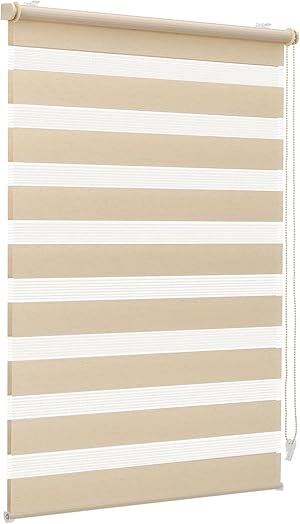 Sekey Doppelrollo Klemmfix ohne Bohren für Fenster, Doppelrollo 50 cm breit, Duo Rollo Jalousie Sonnenschutz, 50x100cm, Gelbleinen