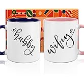 Hubby and Wifey Coffee Mugs Set, Mr and Mrs Couple Novelty Mug for Wedding, Engagement, Bridal Shower - Valentine's Christmas Unique Gift for Newlyweds - Ceramic 11oz -6
