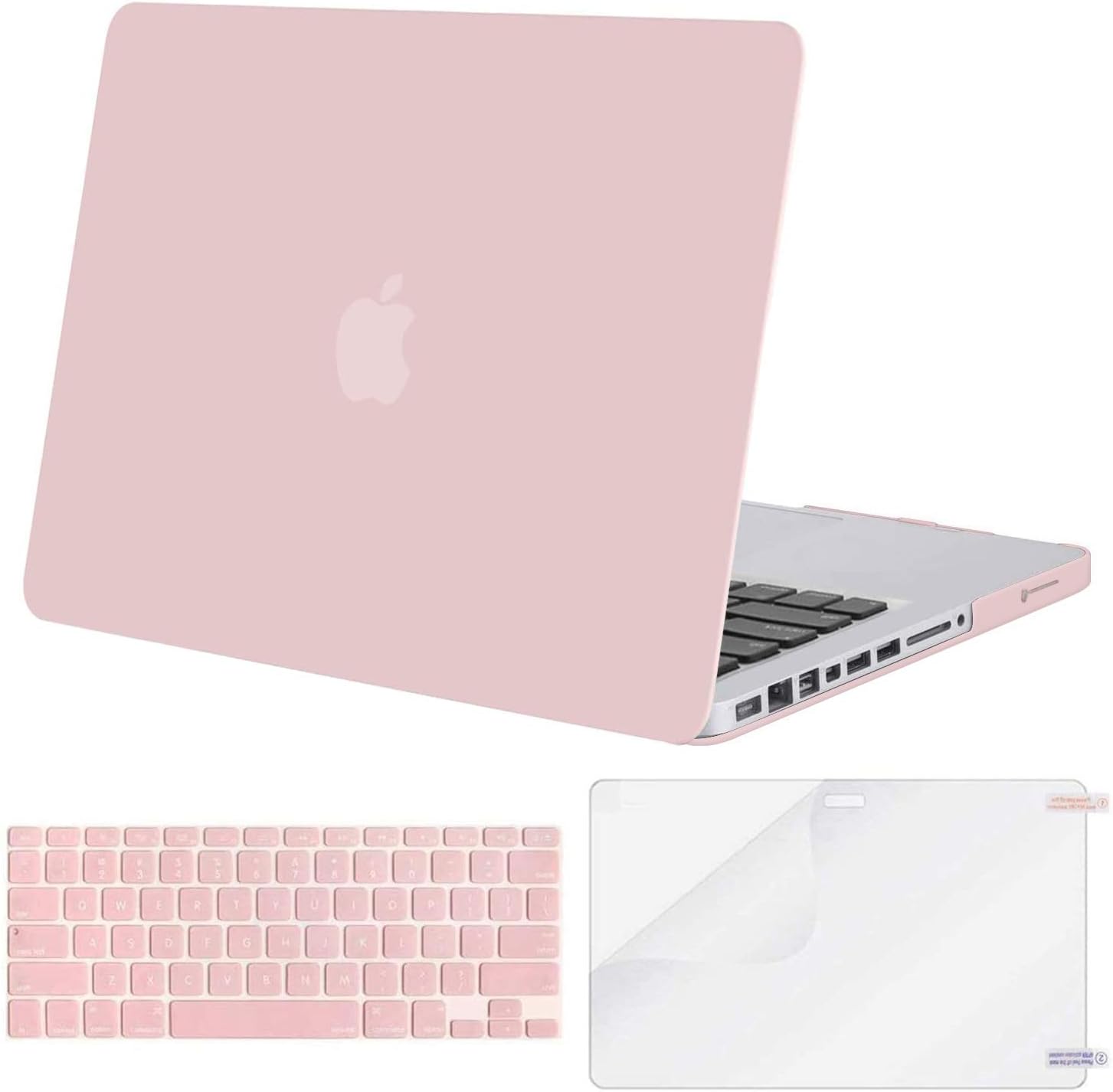 MOSISO Plastic Hard Shell Case & Keyboard Cover & Screen Protector Only Compatible with Old Version MacBook Pro 13 inch (A1278, with CD-ROM), Release Early 2012/2011/2010/2009/2008, Rose Quartz