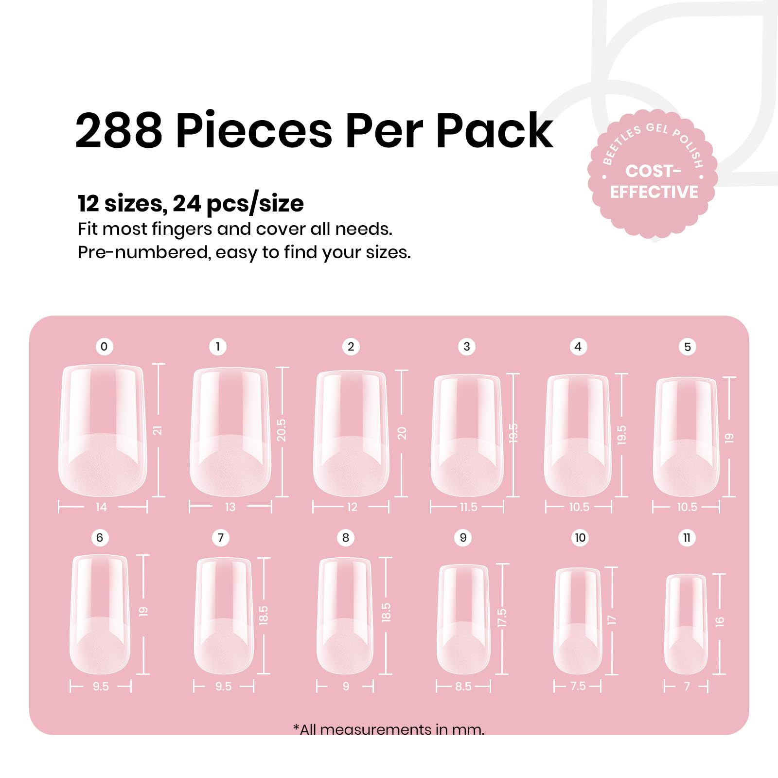 Beetles Short Square Gel Nail Tips 12 Sizes 288 PCS Half Matte Full Cover False Nails Clear Acrylic Nails Glue on Nails for Girls Women DIY Nail Extension - Image 7