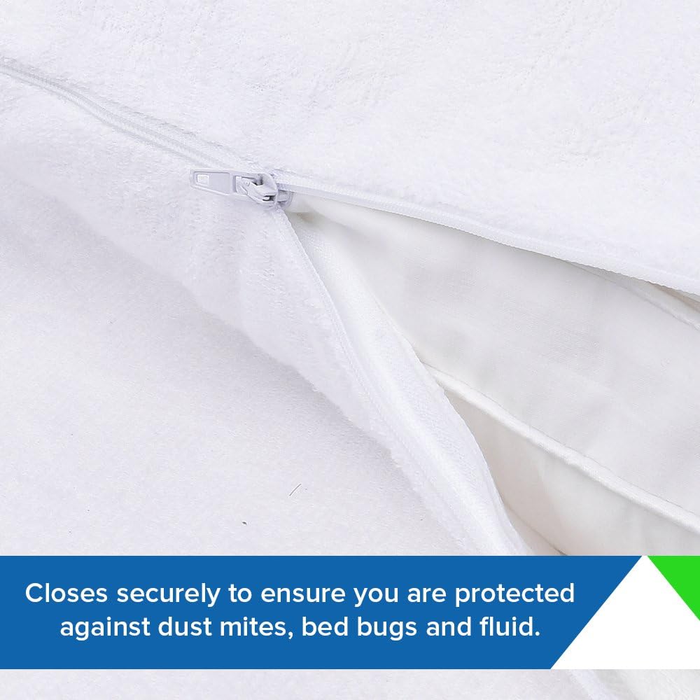 King Pillow Protector Covers - Waterproof, Allergy, Dust, Bed Bug, and Mite Proof Zippered Protectors - Pillowcase Zipper Cover Allergen Case Pack For Sleep Pillows - Soft Cotton Terry - 2: Home & Kitchen