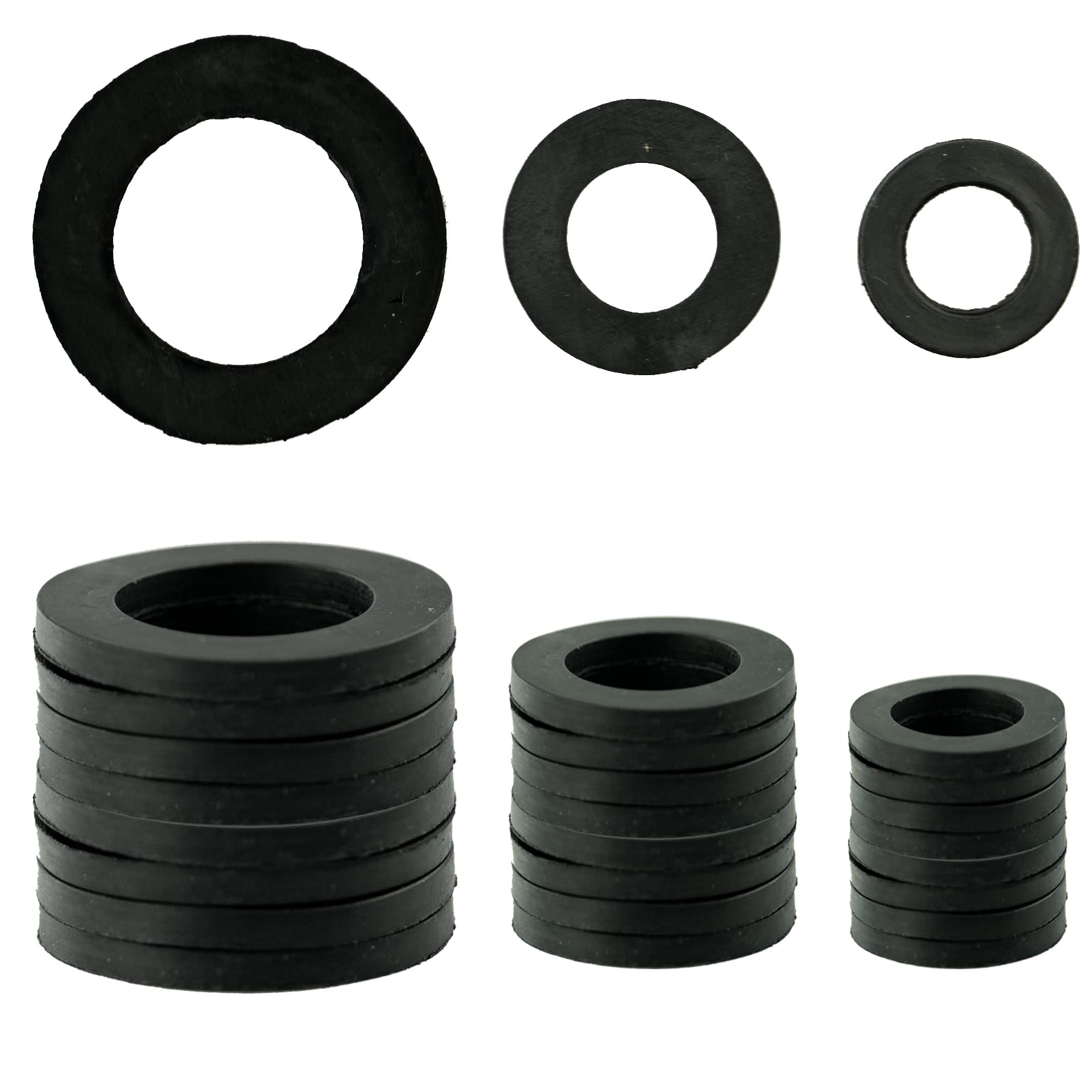 24 Pieces Rubber Hose Washer, Tap Sealing Rings Hose Rubber, Shower Hose Washers Tap Connector Washers, 1/2 Inch, 3/4 Inch, 25 mm (1.00 Inch) OD 20 mm (0.8 Inch) ID, Black