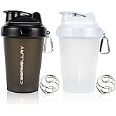 CREAWELLAY 2 Pack Shaker Bottles for Protein Mixes, 17 oz Small Protein Shaker Bottle with Handle, Gym Shaker Cups with Blending Ball for Pre Workout, BPA-Free & Dishwasher Safe(Black, White)