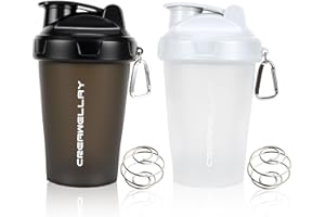 CREAWELLAY 2 Pack Shaker Bottles for Protein Mixes, 17 oz Small Protein Shaker Bottle with Handle, Gym Shaker Cups with Blending Ball for Pre Workout, BPA-Free & Dishwasher Safe(Black, White)