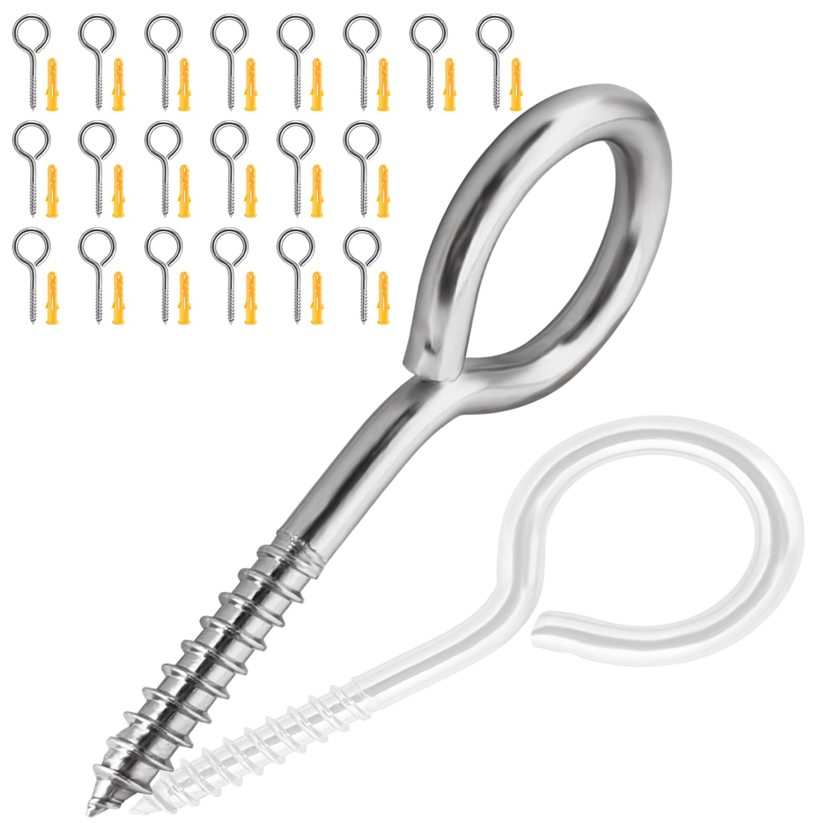 20PCS Eye Screws, Eye Bolts Screw in, M5 x 65 Eye Bolts Vine Eyes Heavy Duty 304 Stainless Steel Self Tapping Ring Eye Hooks Nails Eyelets Screw for DIY Cork Crafts Hanging Wooden Frames