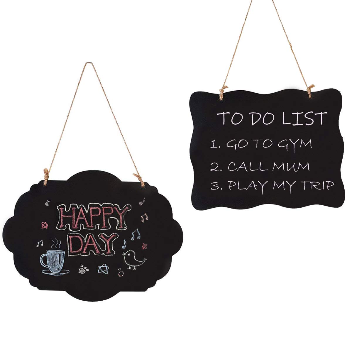 Woohome Chalkboard Signs with Hanging String, Double Sided Wooden Erasable Message Board for Party, Wedding, Kids Craft, Set of 2 Pack