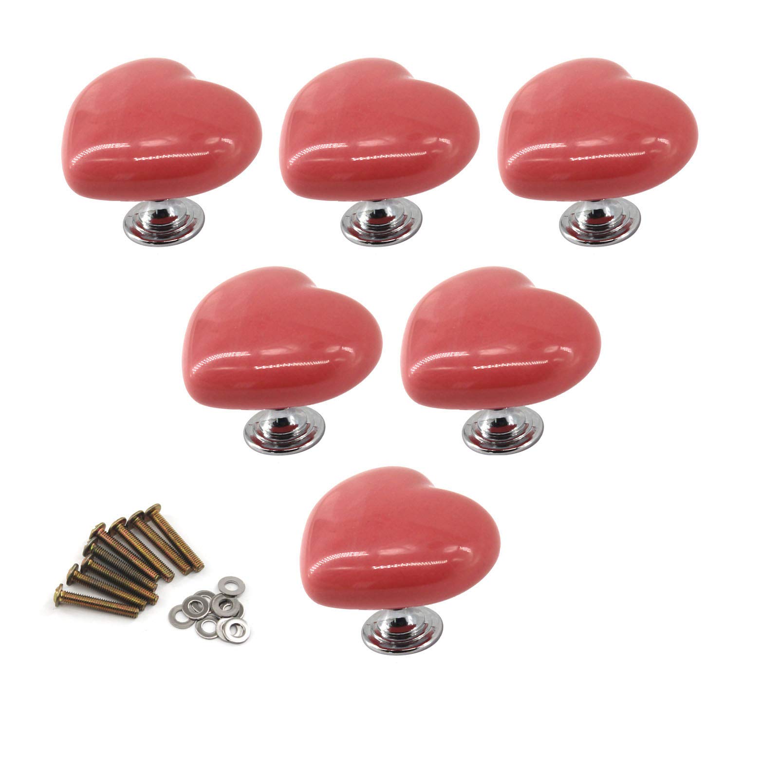 Zerniple Pink Ceramic Handle Pull Door knobs Cabinet Handles for Children's Room (6 Pieces)