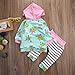 Baby Girl 2pcs Set Outfit Flower Print Hoodies with Pocket Top+Striped Long Pants (6-12M, Green)