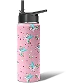 Pastel Color Unicorn Water Bottle for Girl - 18oz Stainless Steel Tumbler with Decorative Straw, Leakproof & BPA-Free, School & Sports Use Ages 5+