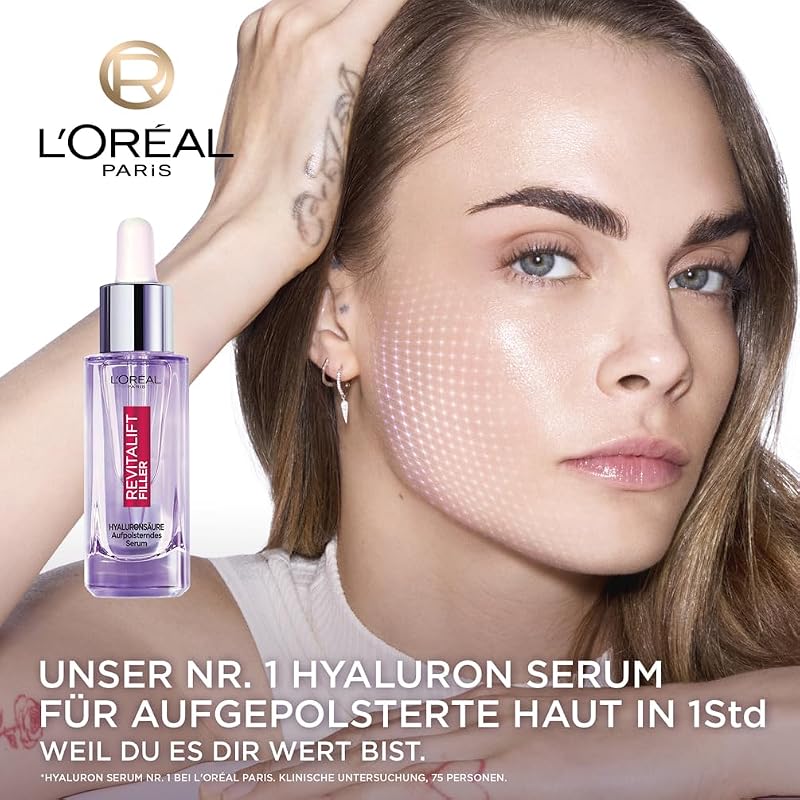 L'Oréal Paris Aufpolsterndes XXL Serum für Frauen: für Faltenminderung & jugendlich und praller aussehende Haut mit [1,5% Hyaluronsäure], Revitalift Filler, 1x 50ml[Exklusiv bei Amazon]