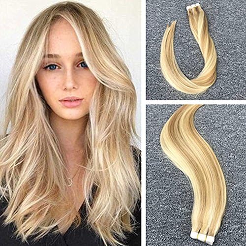 Komorebi 20" Balayage Tape in Extensions Human Hair Seamless Straight Tape Hair Extensions 40g/20pcs/pack Honey Blonde Highlighted with #613 Blonde Piano Color