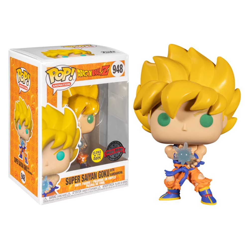 POP! Animation 948 Dragon Ball Z - Super Saiyan Goku with Kamehameha Wave Glow in The Dark, Black