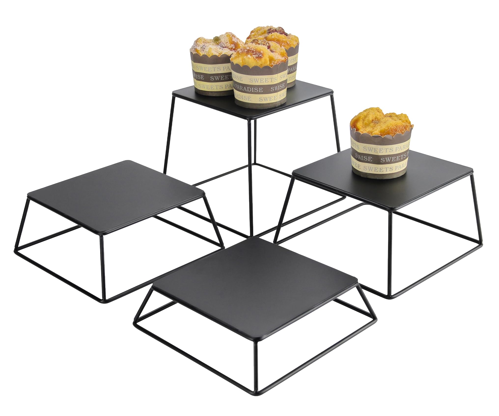 Photo 1 of YFEEN Dessert Table Risers Display Stands Food display Black Metal Square Retail Pizza,Cupcake,Candy Stands Food Platter Tray,6x6 INCH,Set of 4