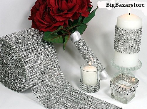 4.75"x10 yards silver diamond mesh wrap rhinestone…