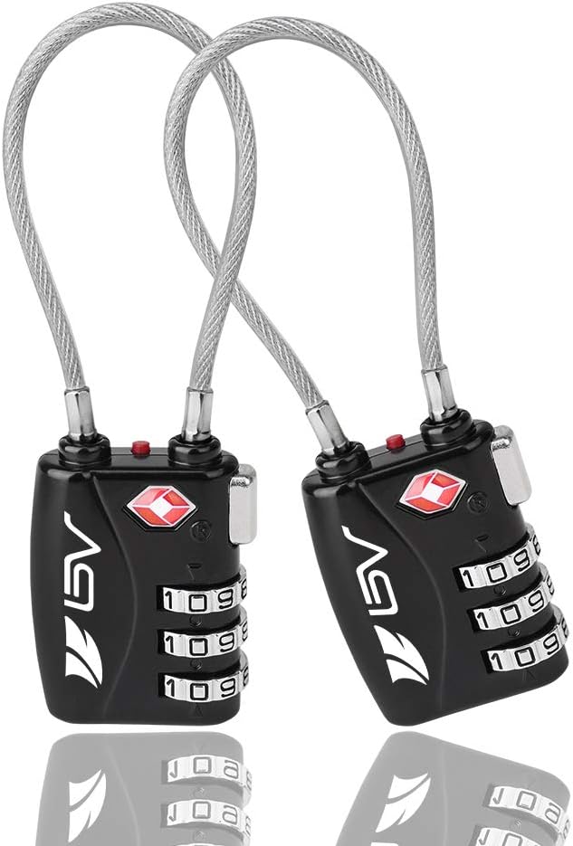 BV TSA-Gepäckschlösser 2 per, Zahlenschloss Kabelschloss Reiseschloss Kofferschloss mit 3-stelligen Zahlencode, TSA-Accepted, Set-Your-Own Combination Travel Lock Pair