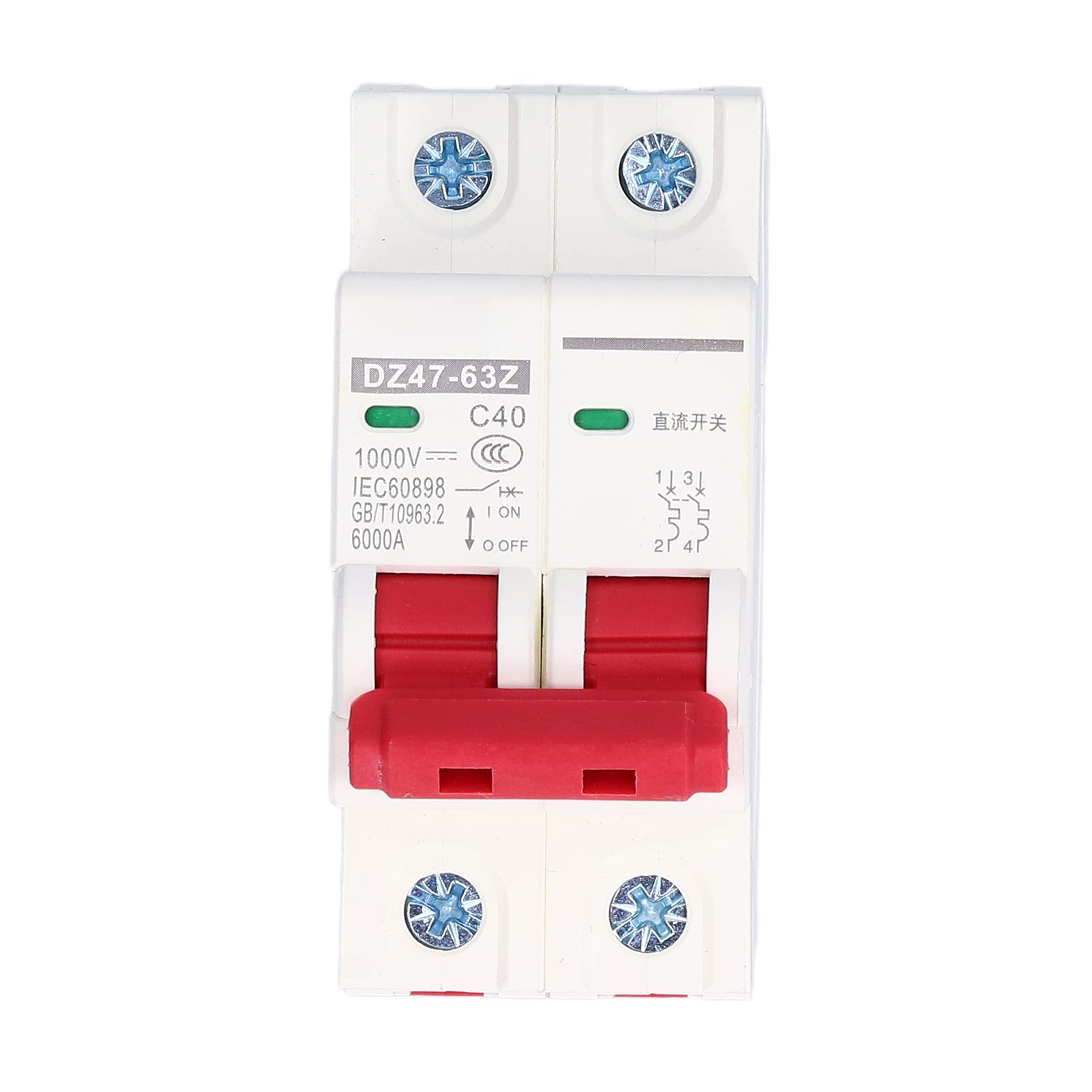 DC Miniature Circuit Breaker, 2P 1000V 40A Solar PV System Isolator DZ47‑63Z C40 DIN Rail Mount Disconnect Switch (40A)