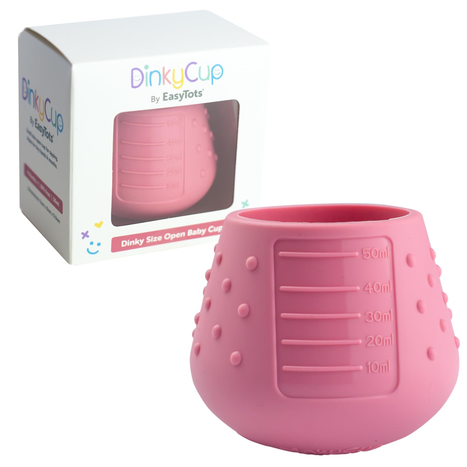 EasyTots DinkyCup 50ml | Open Re-Balancing Baby Cup | BPA Free Silicone | Use from 4 to 18 Months | Extra Small for Tiny Hands and Mouths | Perfect Weaning Sippy Cup (Pink, 1 Pack)