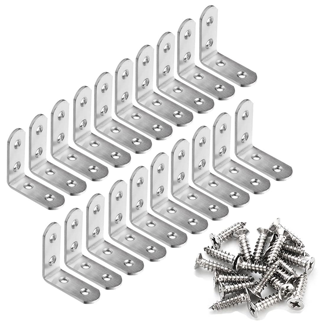 Angle Connector, 90 Degree Angle Brackets, Stainless Steel Shelf Brackets, Angle Brackets, L-shaped Brackets, Corner Brackets, Furniture Angle for Table, Chair, Bookshelf, Pack of 20 (40 x 40 x 16 mm)