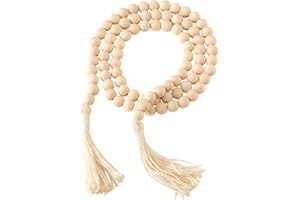 NEEDOMO Farmhouse Decor Wood Beads Garland, 58 Inch Wooden Beads for Boho Home Decor with Tassels, Rustic Country Decor for Table, Wall, Shelf, Tray, Vase, Living Room, Bedroom, Summer