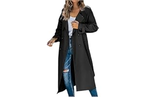 Womens Trench Coat Double Breasted Lapel Collar Long Coats Casual Windbreaker Jacket Trendy Overcoat with Pockets