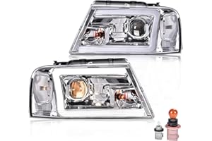 PIT66 LED DRL Headlights, Compatible with 2004-2008 Ford F150/ 06-08 Lincoln Mark LT(NOT Fit 2004 F150 Heritage/Flareside Beds Models), Clear Lens Chrome Housing Clear Reflector