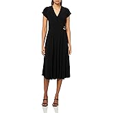 HALSTON Womens Short Sleeve V-Neck Jersey Mini Flare Dress