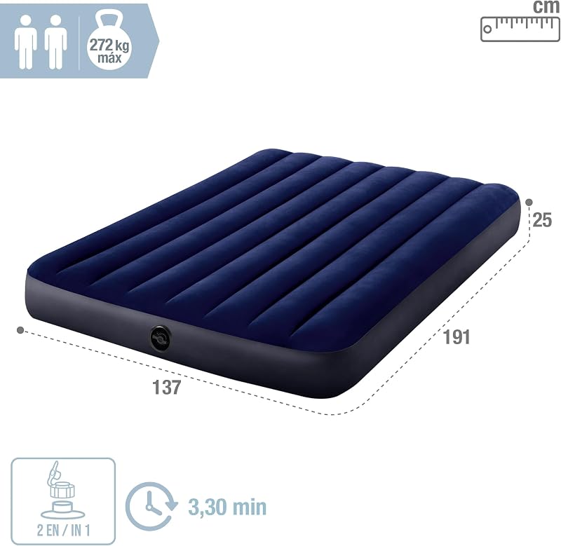 Intex 64758, cama inflável, unissex, azul, 137x191x25cm