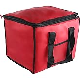 Chef Approved 12 x 12 Food Delivery Bag | Heavy Duty Insulated Soft-Sided Hot Cold Sandwich Carrier with Zipper Closure for Restaurant Shopping Grocery | Square Shape, 12"W x 12"D x 15"H, Nylon, Red