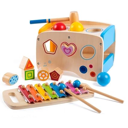 Wooden Learing Hammering & Pounding Toys + 8 Notizen Xylophone + Form Farbe Anerkennung, Geburtstagsgeschenk Spielzeug für 3 