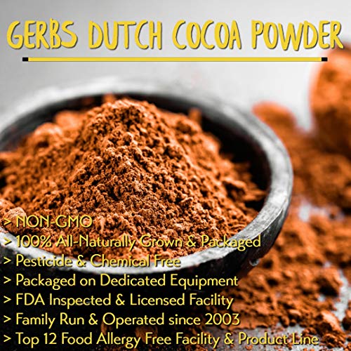 Dutch Cocoa Powder, 1 LB - Top 14 Food Allergen Free & NON GMO by Gerbs - Product of Canada – Packaged in USA