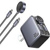 HERRBOL 30W Retractable Charger 3 in 1, Wall Charger Fast Charging with Triple Retractable Charging Cables, Portable Multi Charger for iPhone 17 Pro Max, for Apple iWatch, Air Pods, Samsung, iPad