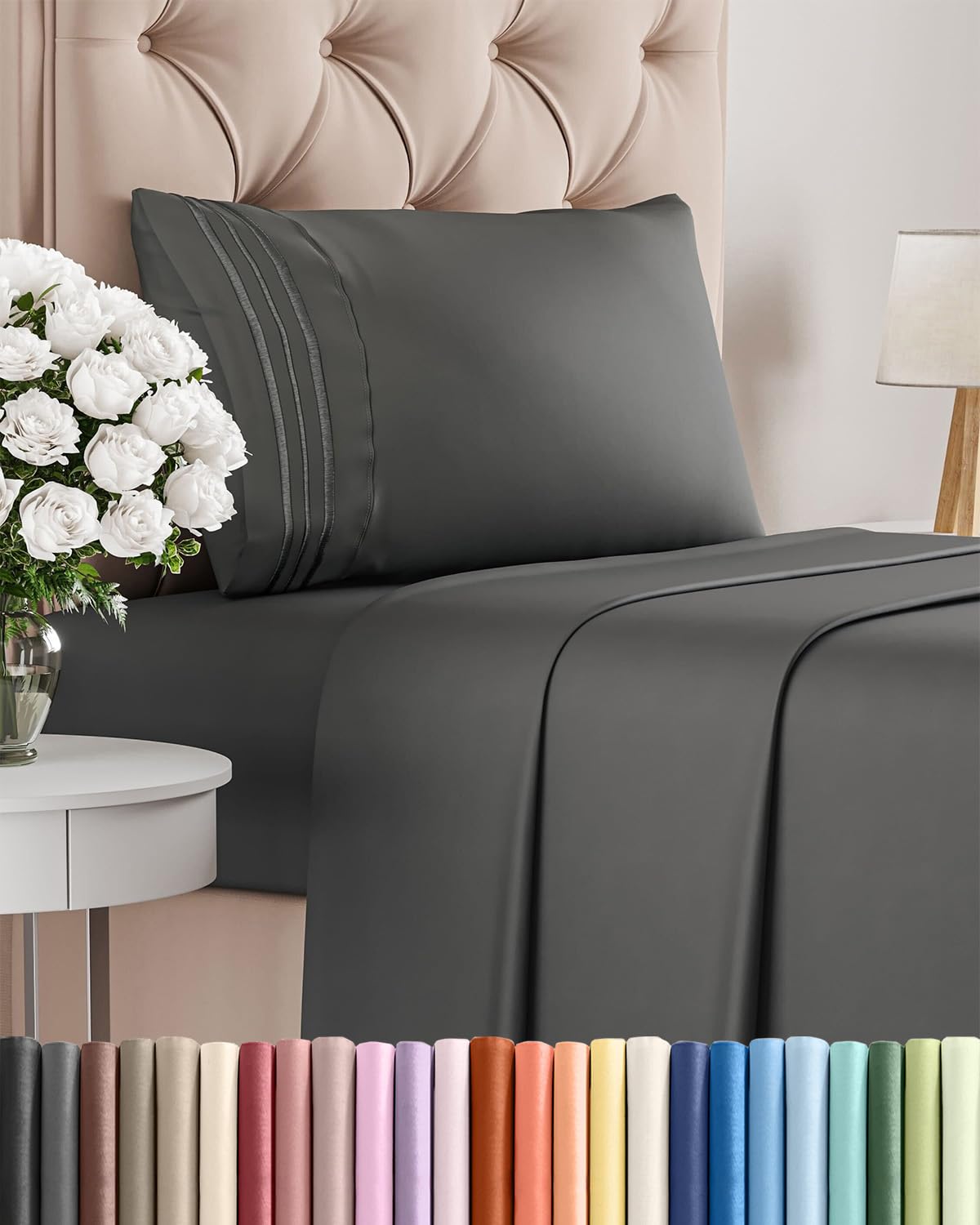 Photo 1 of Twin Size 3 Piece Sheet Set - Comfy Breathable & Cooling Bed Sheets Set - Hotel Luxury Bedding for Women, Men, Kids, Teens, Boys & Girls - Deep Pockets, Ultra-Soft, Wrinkle Free - Oeko-Tex - Charcoal