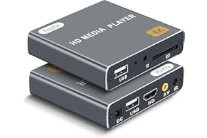 4K Digital Media Player, TV MP4 Video Player with HDMI/AV Output, Mini HD Media Players for USB Drives/SD Cards, H.265/HEVC, 