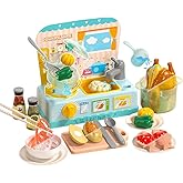 Oceenew Play Kitchen Toys, Play Cooking Stove, Play Sink Toy, Cookware Pot and Pan, Cutting Play Food Toy, Color Changing Dishes Accessories for Boys Girls