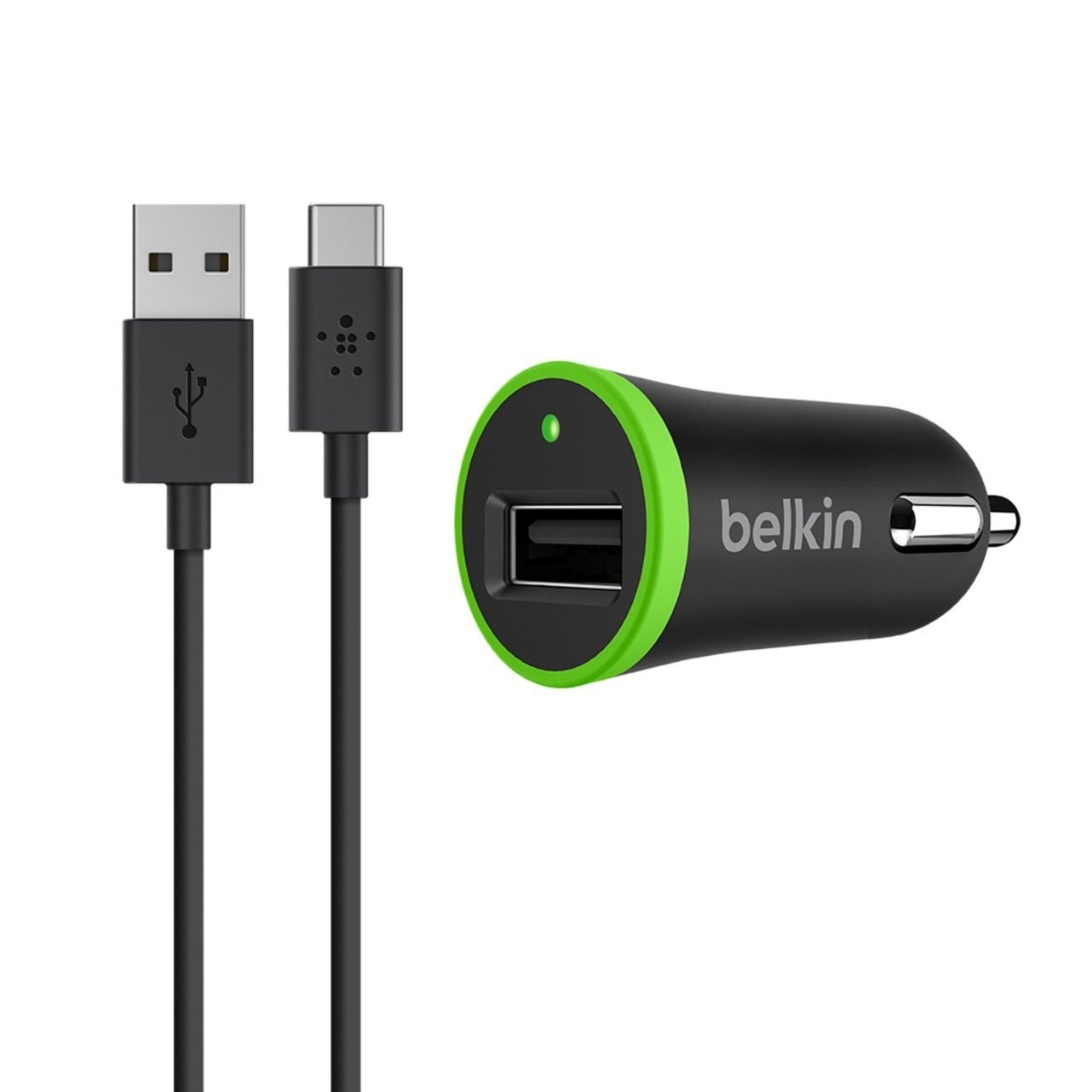 Belkin USB Car Charger with Removable USB-A to USB-C Charge and Sync Cable (Works with Google Pixel), 2.1 A, 10 W, Black