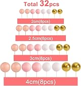 ASTARON 32 Pcs Ball Cake Topper Decorations Rose Gold Pink Foam Balls view 2