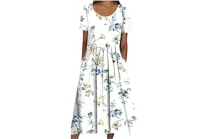 TAPANET Womens Summer Dresses 2025 Casual Plus Size Dress Trendy Floral Boho Dress Flowy Spring Dress Shirt Dress with Pocket